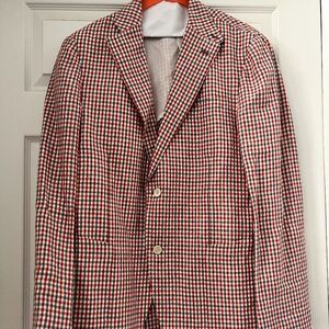 Caruso For Neiman Marcus Mens Checked Linen Blazed